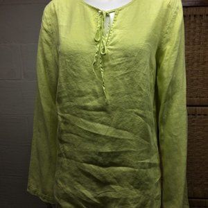 Talbots Lemon Yellow 100% Linen Scoop Tie Neck Pullover Tunic Top